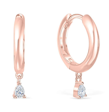 Pear Shaped Diamond Hoop Earring in 925 Sterling Silver with 18k Rose Gold Plating - Gift For Christmas