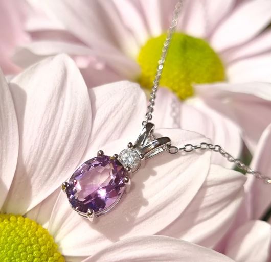 Lavender Amethyst Pendant Necklace in 925 Sterling Silver - Anniversary Gift - Gift For Mum