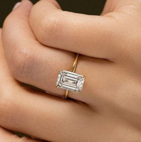 4 CT Emerald Cut Diamond Engagement Ring Double Claw Prong Wedding Ring