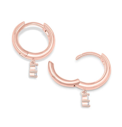 Pear Shaped Diamond Hoop Earring in 925 Sterling Silver with 18k Rose Gold Plating - Gift For Christmas