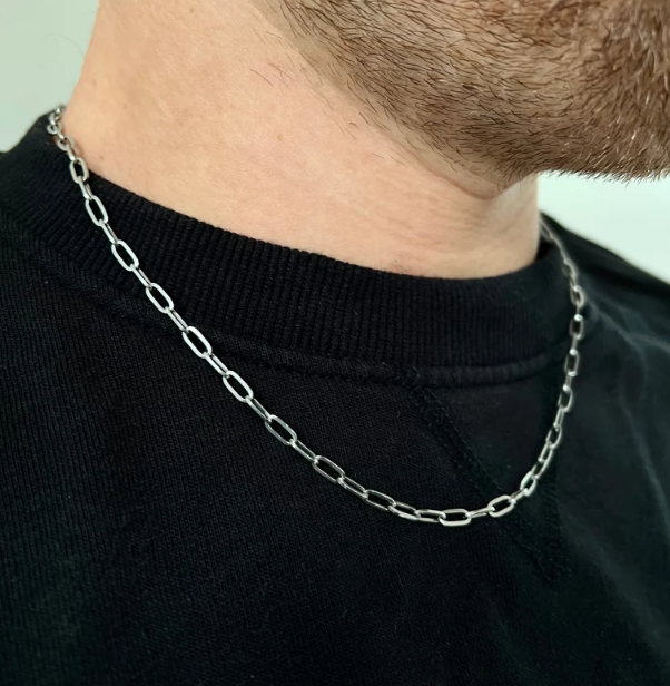 Mens Necklace 3mm Paperclip Chain Necklace For Men in 925 Sterling Silver