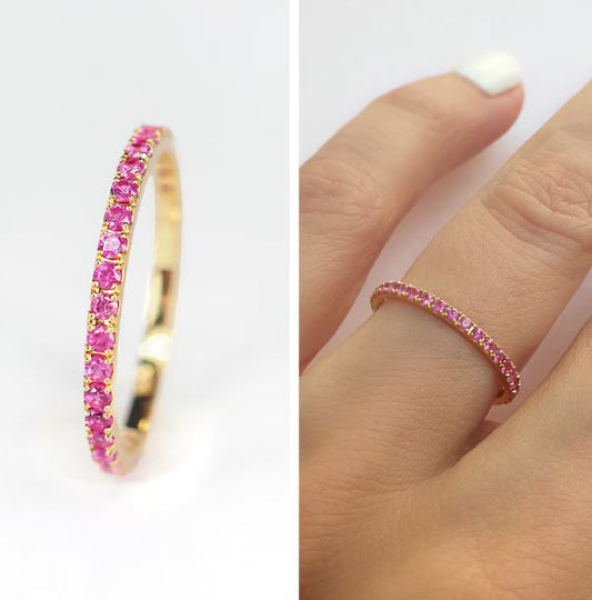 Pink Sapphire Eternity Band in 18k Gold Plated - Sapphire Wedding Ring - Matching Band