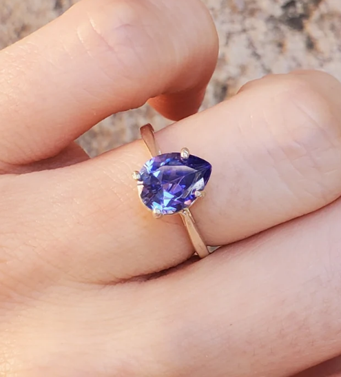 Tanzanite Engagement Ring 925 Sterling Silver - Teardrop solitaire engagement ring