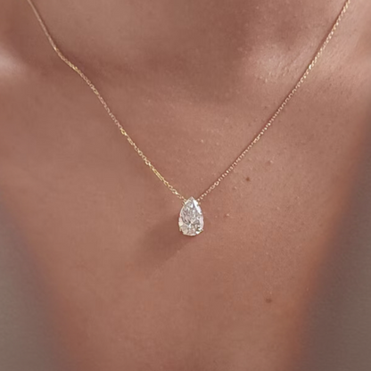 1.25 ctw Solitaire Pear Shaped Diamond Necklace in 14k Yellow Gold Finish - Tear Drop Diamond Solitaire Pendant Necklace