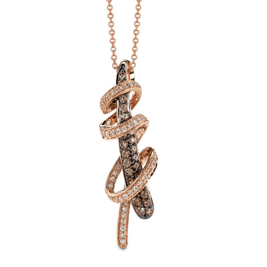 Unique Twisted Brown Diamond Pendant Necklace in 18" 14k Rose Gold Vermeil - Special Gift For Mom