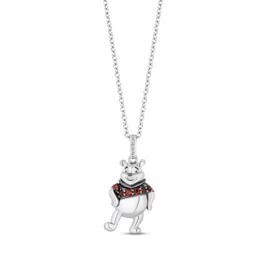 Treasures Winnie the Pooh Pink Round-Cut Garnet & Diamond Womens Pendant Necklace with 18" Chain in 925 Sterling Silver