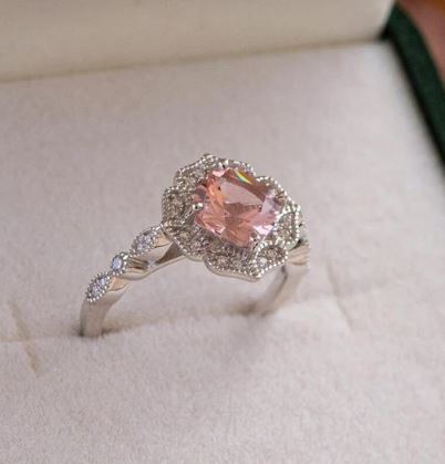 Vintage Morganite Engagement Ring in Sterling Silver - June Birthstone Birthday Gift For Her