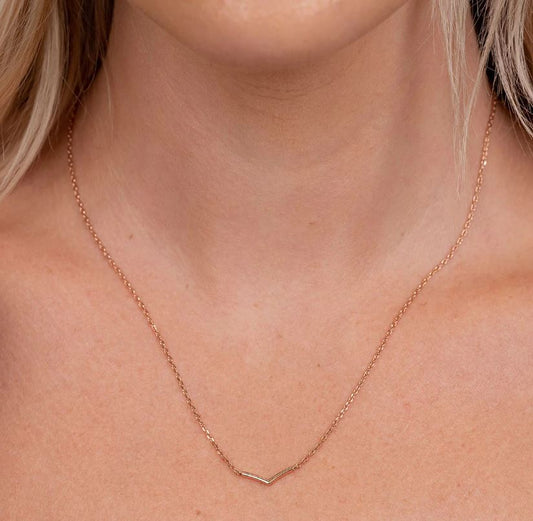 V Shaped Necklace in 925 Sterling Silver with 14K Rose Gold Plating - Anniversary Gift For Her