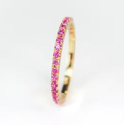Pink Sapphire Eternity Band in 18k Gold Plated - Sapphire Wedding Ring - Matching Band