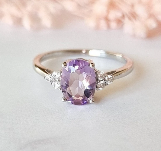 Sterling Silver Lavender Amethyst Ring - Engagement Promise Ring - Anniversary Birthday Gift For Mum