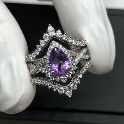 Vintage Amethyst Engagement Ring Set in Sterling Silver - Art Deco Ring Twisted Bridal anniversary ring