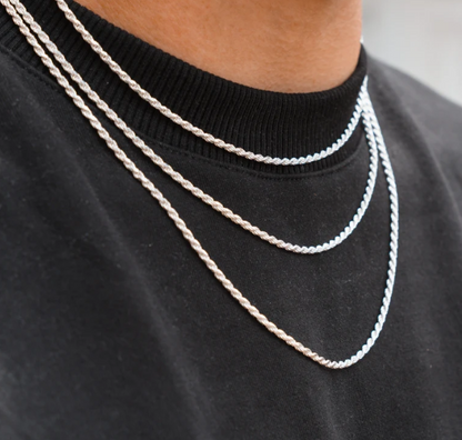 Silver Rope Chain Mens 2.5mm Rope Chain Necklace 925 Sterling Silver Chain For Men