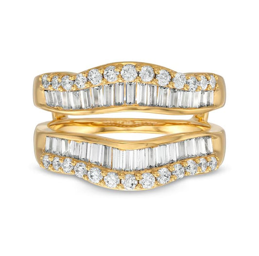 1 Ct Baguette and Round Diamond Engagement & Wedding Ring Enhancer in 18K Gold Vermeil