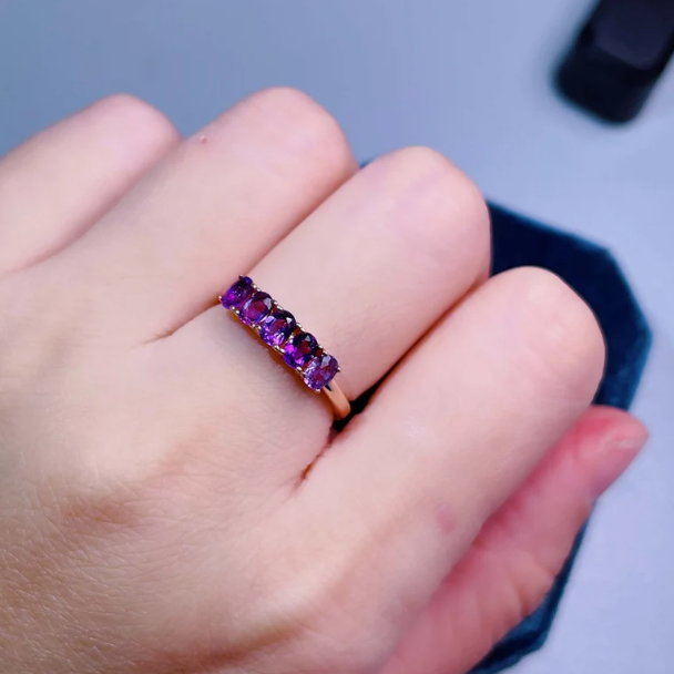 Delicate Multi-Stones Amethyst Ring | Handmade 925 Sterling Silver Band | Oval Amethyst Faceted Ring | Promise Ring | February Birthstone