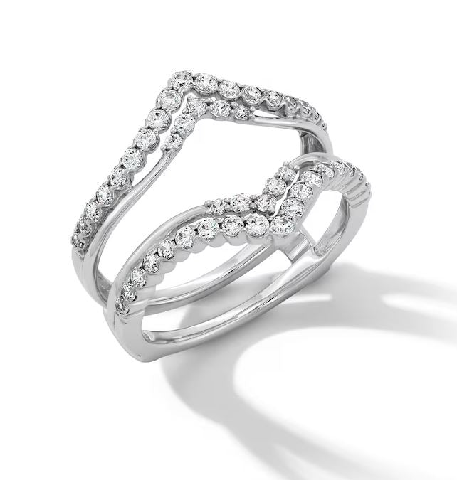 0.55 Ct Diamond Double Row Chevron Solitaire Enhancer Wrap Ring in 925 Sterling Silver