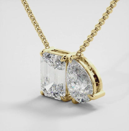 Toi et Moi Diamond Necklace in 14K Yellow Gold Finish - Gift For Her