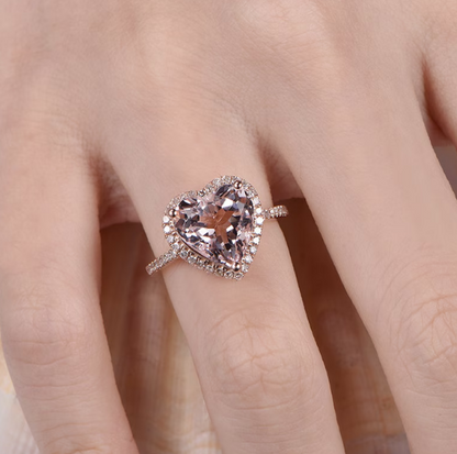 Heart Shape Morganite Engagement Ring 14K Rose Gold Vermeil Peachy Morganite Promise Ring - Anniversary Ring