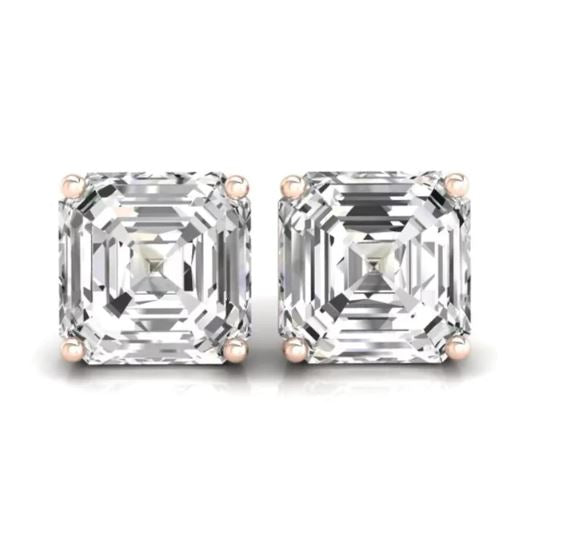 Asscher Cut Diamond Solitaire Studs Earrings in 925 Sterling Silver - Anniversary Gift For Her