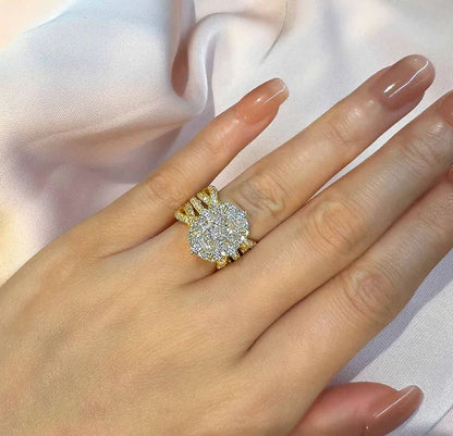 Vintage Halo Radiant Cut Insert Wedding Ring Set For Women In 925 Sterling Silver - Special Gift For Her