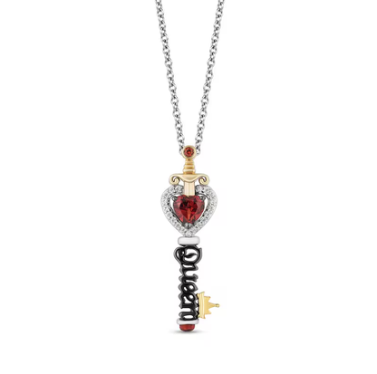 Disney Villain Evil Queen Garnet and Diamond Key Pendant Necklace in Sterling Silver - Gift For Mom