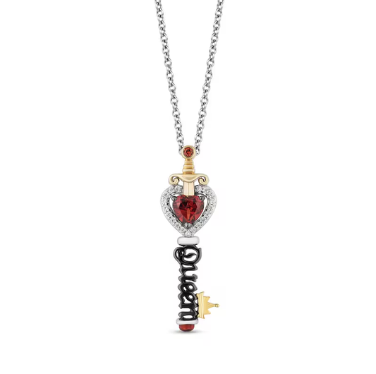 Disney Villain Evil Queen Garnet and Diamond Key Pendant Necklace in Sterling Silver - Gift For Mom