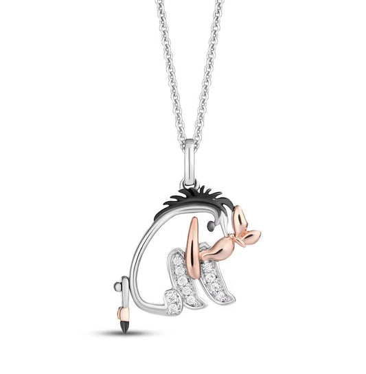 Treasures Pooh Eeyore 0.10 Ct Diamond Pendant In 925 Sterling Silver - Jewelry Gift For Her