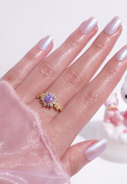 Purple Opal & Diamond Princess Magic Sunflower Engagement Ring in Sterling Silver - Gift For Her