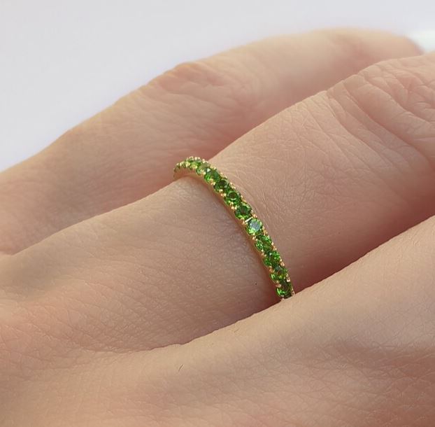 Peridot Wedding Band Half Eternity Ring in 14K Gold Plated - August Birthstone Ring For Her