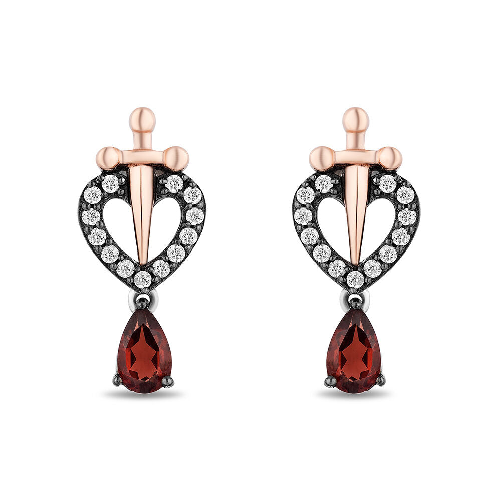 Evil Queen Diamond & Garnet Earrings in Sterling Silver - Holiday Gift For Her