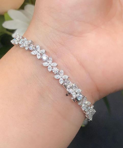 7.50tcw Marquise & Round Four Petal Flower Moissanite Tennis Bracelet 925 Sterling Silver Gift For Her