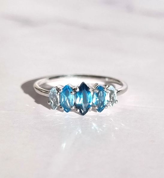 Natural Ombre Blue Topaz Ring in Sterling Silver - Birthday & Valentine Gift For Wife