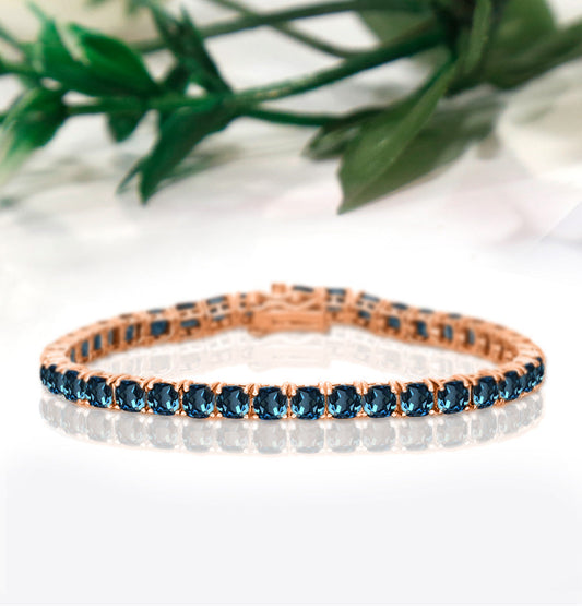 London Blue Topaz Tennis Bracelet in 14K Rose Gold Finish