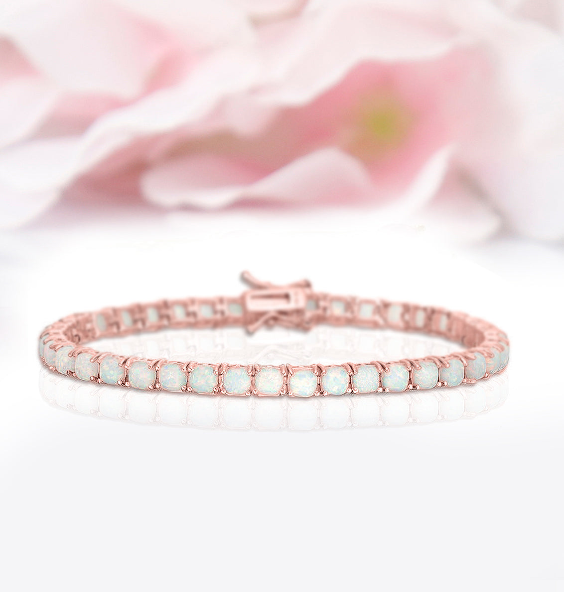 Fire Opal Tennis Bracelet in 14K Rose Gold Finish