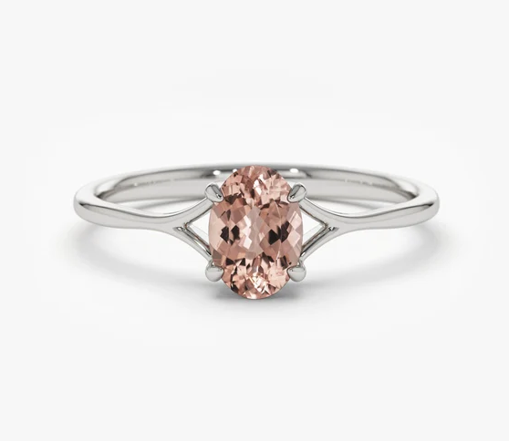 Natural Morganite Solitaire Promise Ring in 925 Silver Rose Gold Plated - Classic Dainty Ring