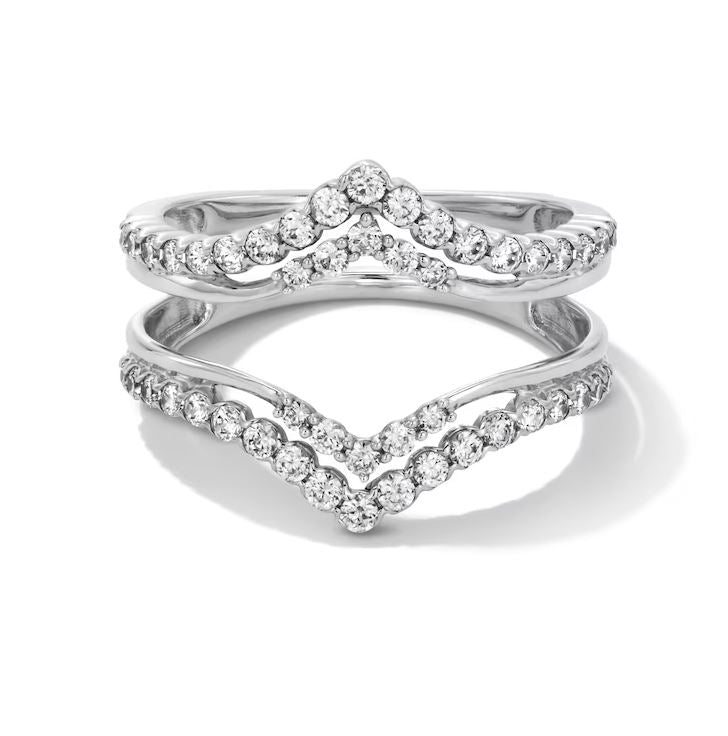 0.55 Ct Diamond Double Row Chevron Solitaire Enhancer Wrap Ring in 925 Sterling Silver