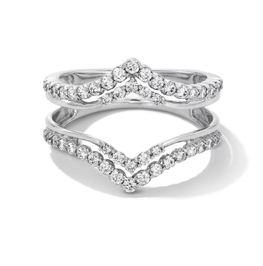 0.55 Ct Diamond Double Row Chevron Solitaire Enhancer Wrap Ring in 925 Sterling Silver