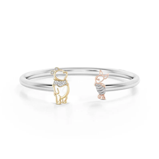 Winnie the pooh Wedding Ring- Pooh and Piglet Sterling Silver Promise Ring- Three tone gold ring