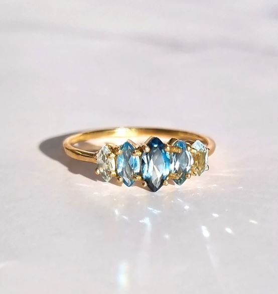 Natural Ombre Blue Topaz Ring in Sterling Silver - Birthday & Valentine Gift For Wife