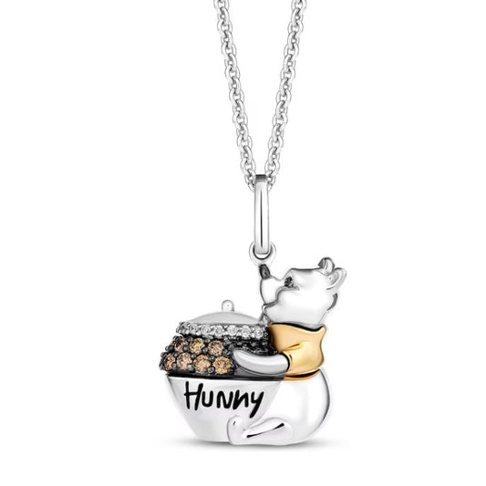 Disney Treasures Winnie the Pooh Brown & White Diamond Necklace in Sterling Silver