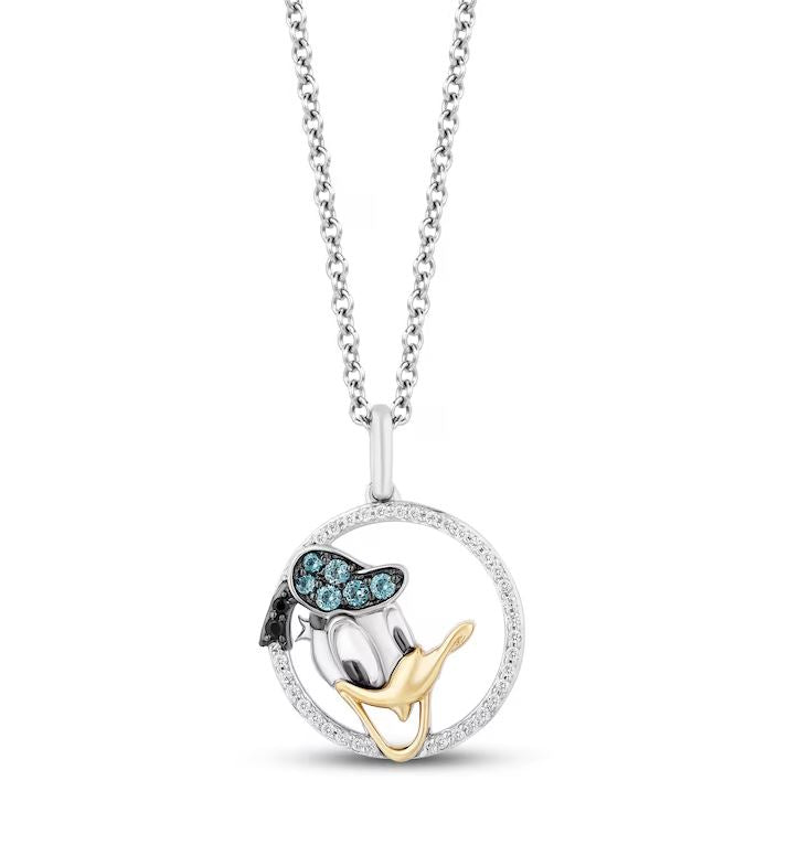 Treasures Donald Duck 0.20 Ct London Blue Topaz & Diamond Necklace in 925 Sterling Silver - Birthday Gift For Her