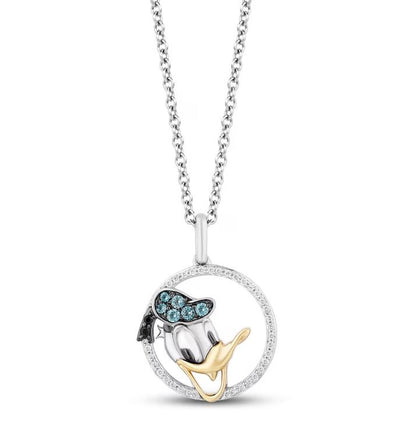 Treasures Donald Duck 0.20 Ct London Blue Topaz & Diamond Necklace in 925 Sterling Silver - Birthday Gift For Her