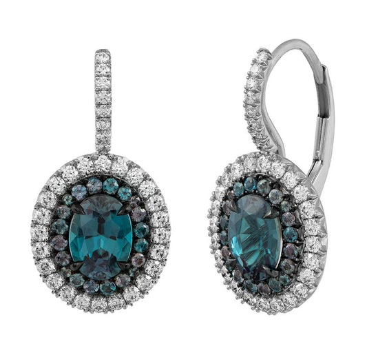 Alexandrite & London Blue Topaz Halo Diamond Earring For Woman in Sterling Silver - Christmas Gift For Mom