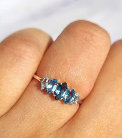 Natural Ombre Blue Topaz Ring in Sterling Silver - Birthday & Valentine Gift For Wife