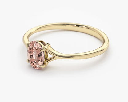 Natural Morganite Solitaire Promise Ring in 925 Silver Rose Gold Plated - Classic Dainty Ring