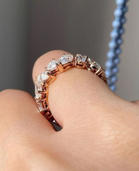 Multi Shape Colorless Diamond Full Eternity Wedding Stacking Ring band in 14K Rose Gold Finish - Gift for women