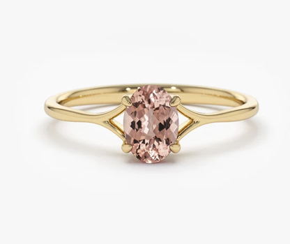 Natural Morganite Solitaire Promise Ring in 925 Silver Rose Gold Plated - Classic Dainty Ring