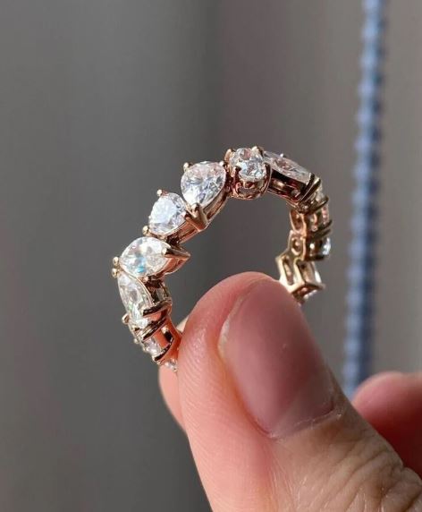 Multi Shape Colorless Diamond Full Eternity Wedding Stacking Ring band in 14K Rose Gold Finish - Gift for women