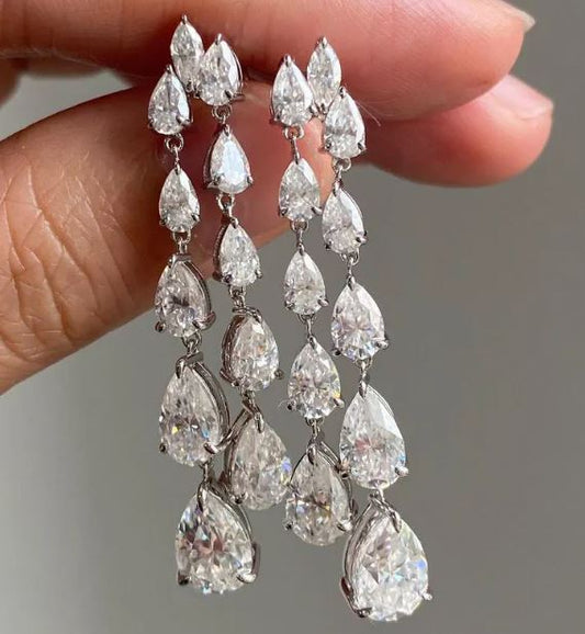 9.00 TCW Diamond Drop and Dangle Earrings in 925 Sterling Silver - Earring For Bridal