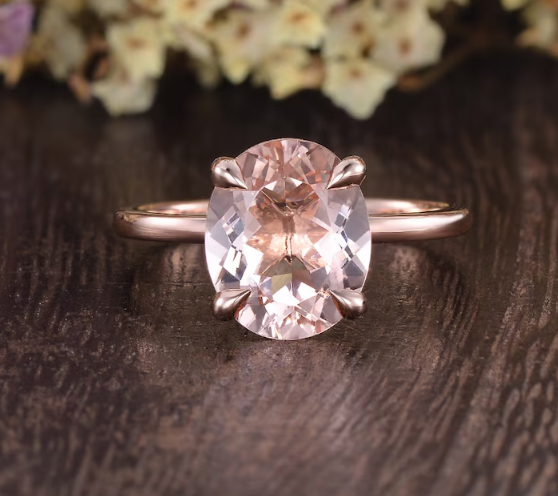 Morganite Solitaire Engagement Ring in 14K Rose Gold Vermeil Wedding Ring - Minimalist Ring For Women - Promise Ring Anniversary Gift