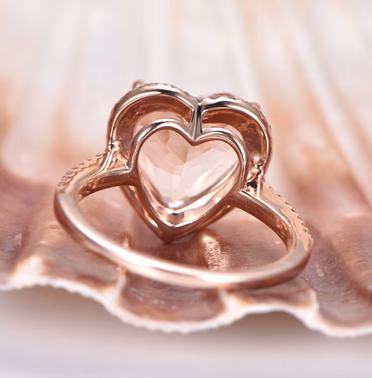 Heart Shape Morganite Engagement Ring 14K Rose Gold Vermeil Peachy Morganite Promise Ring - Anniversary Ring